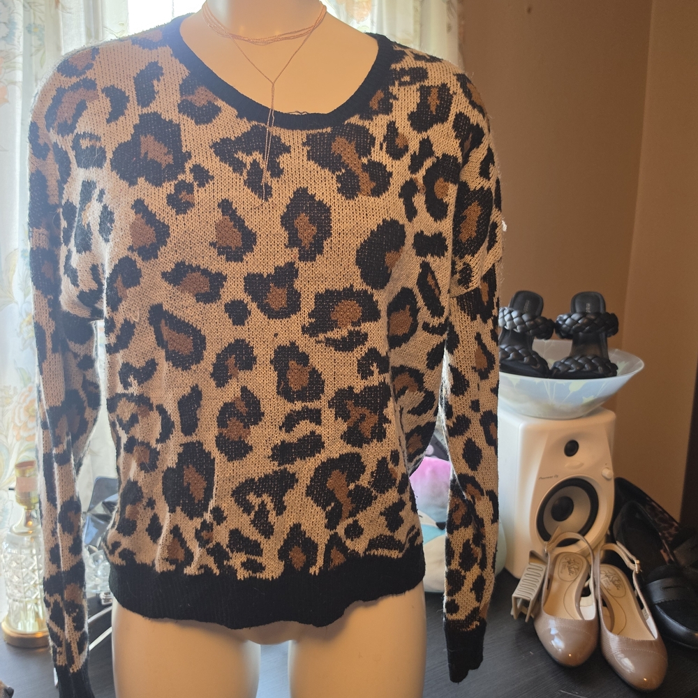 Daytrip Leopard Print Long-Sleeve Top in Tan and Black